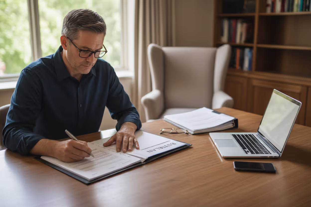 Person reviewing and updating estate planning documents