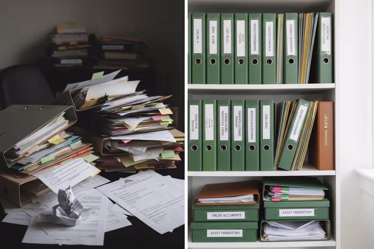 Comparison of disorganized and organized estate planning files