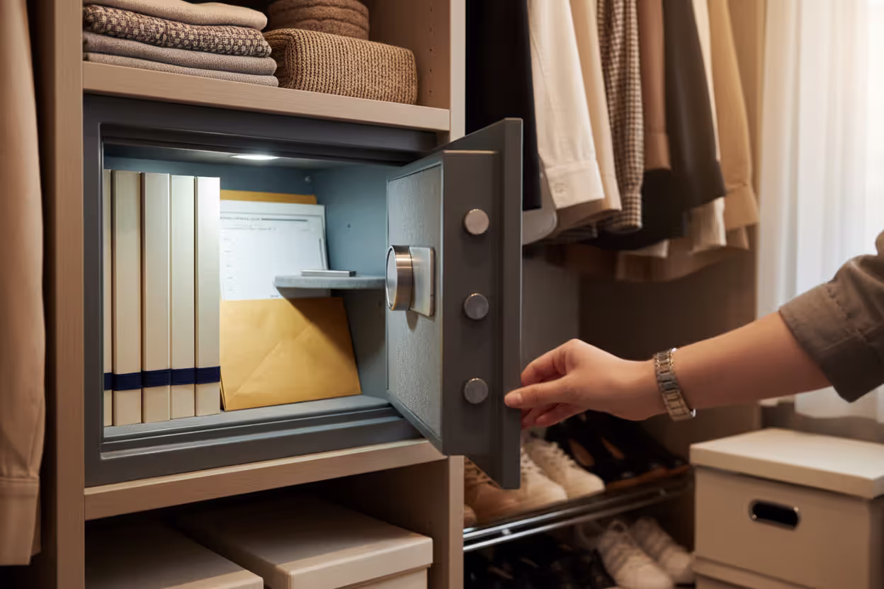 Fireproof home safe storing important estate planning documents