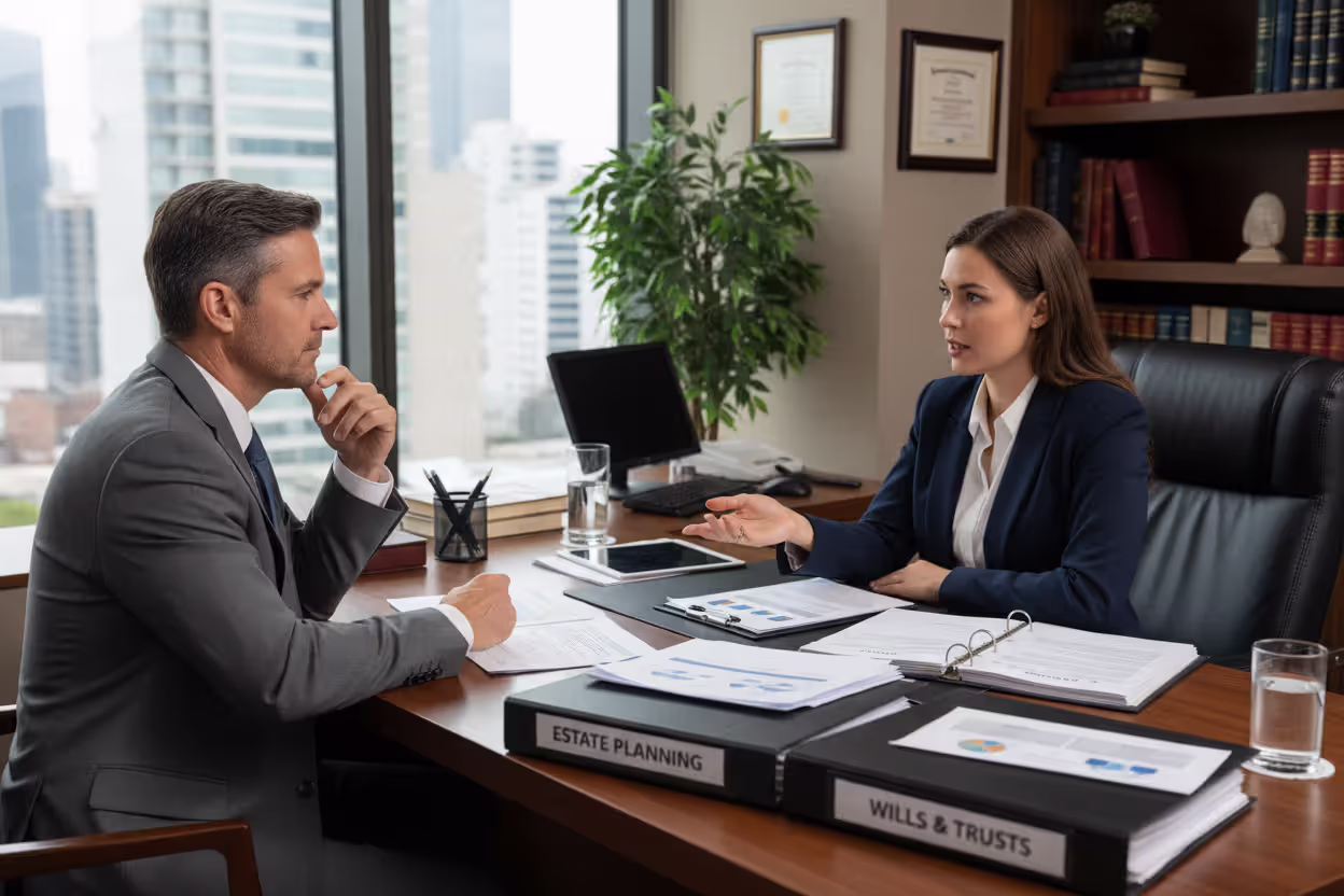 Client meeting with an estate planning attorney