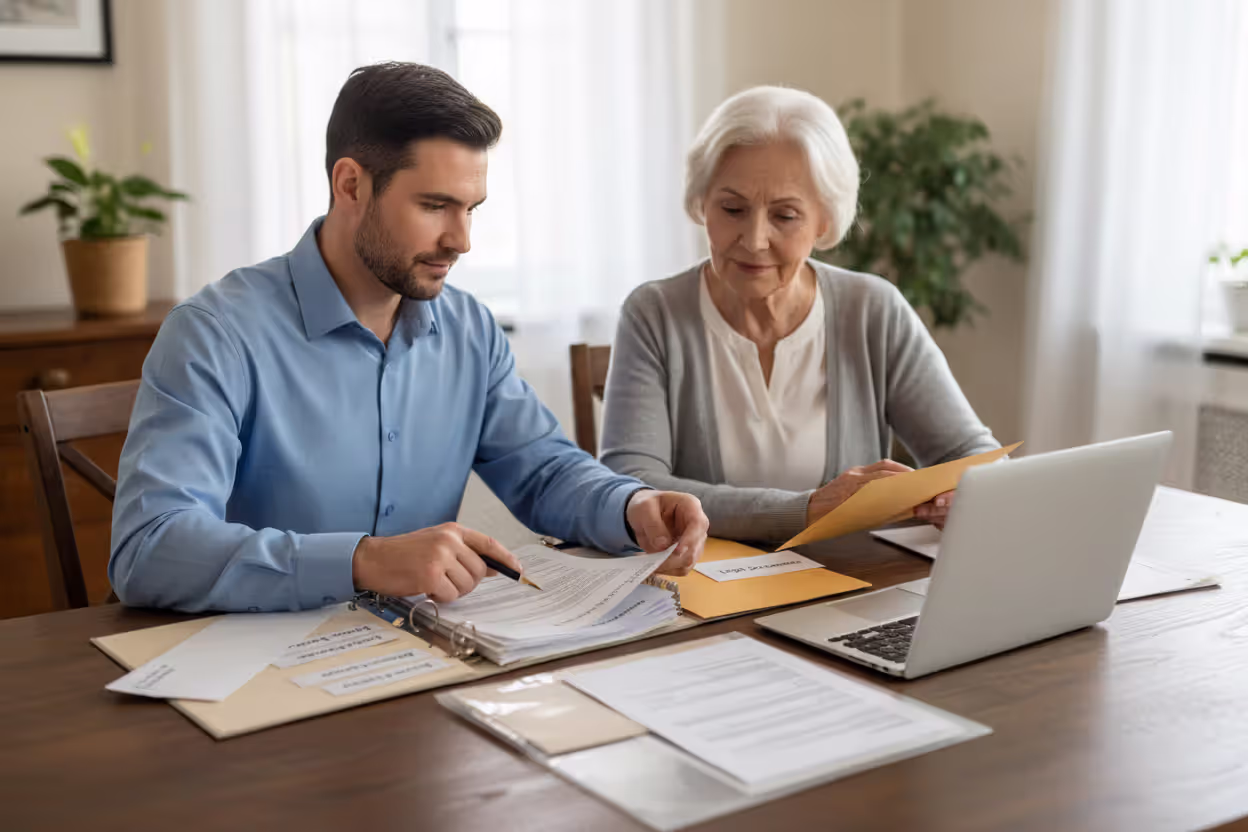 Family reviewing estate planning documents together at a table