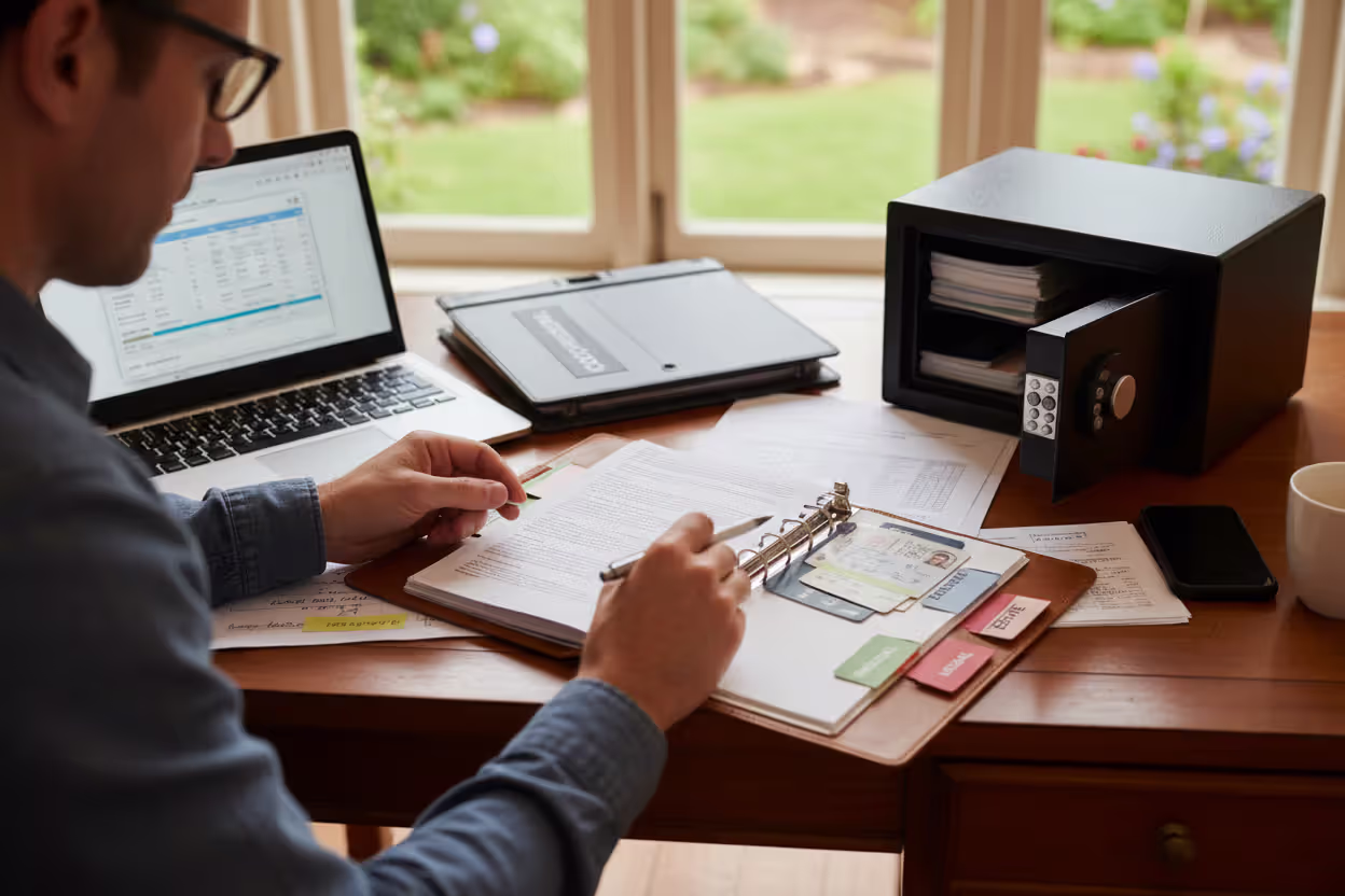 Person updating an estate planning binder and digital records