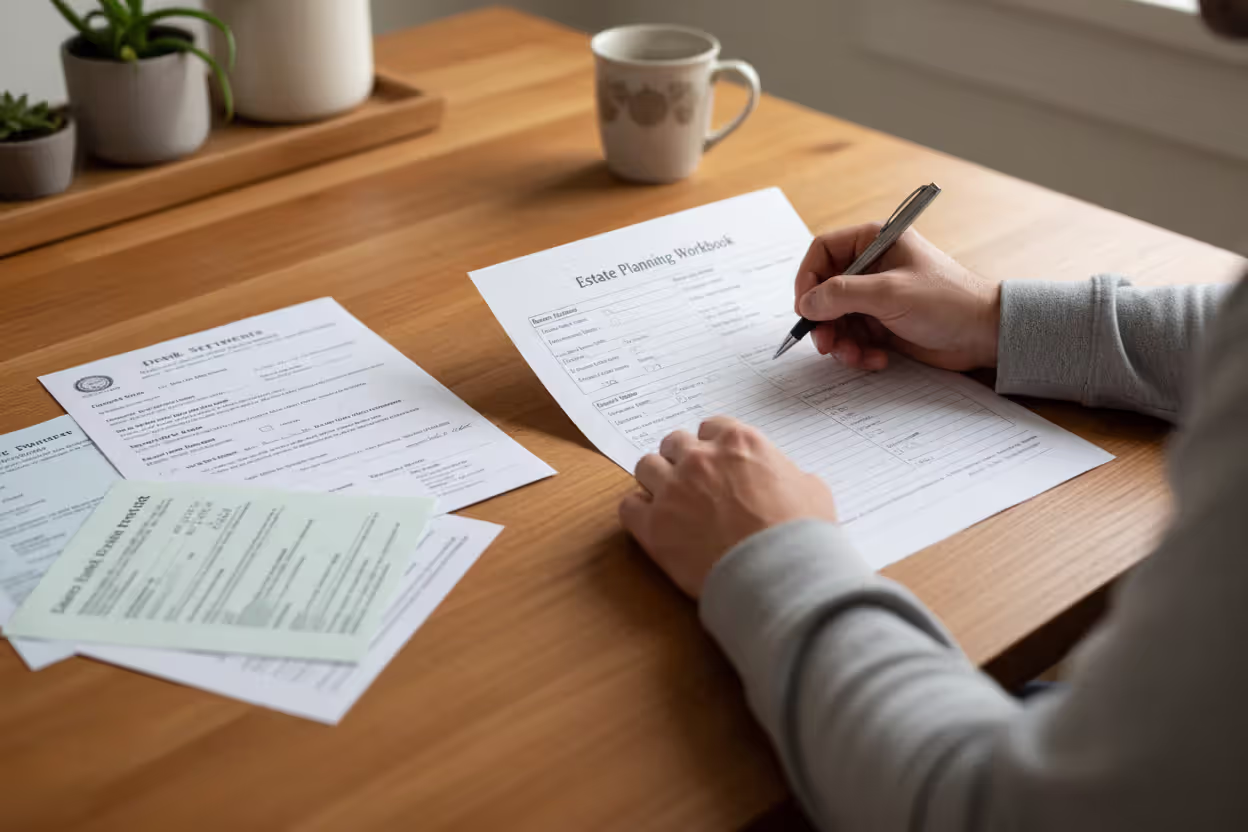 Person filling out an estate planning questionnaire at home