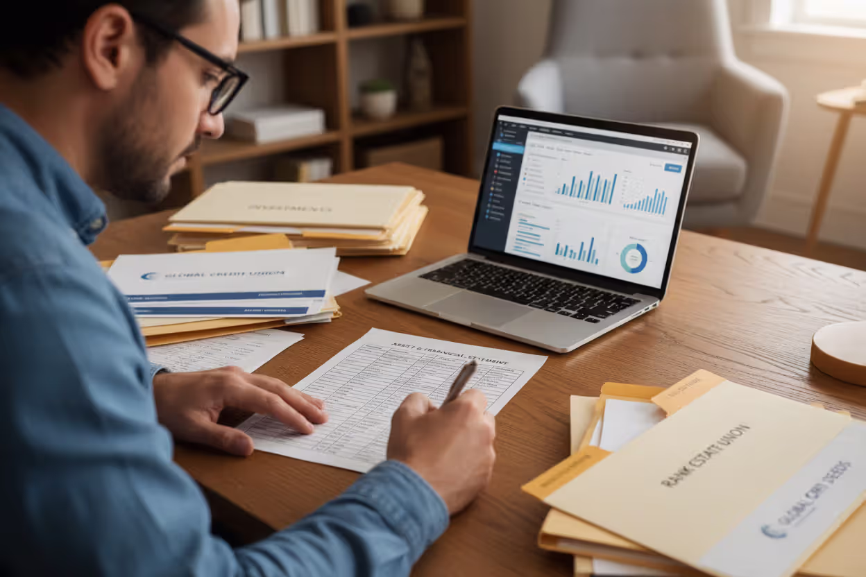 Person organizing estate planning paperwork and financial records at a desk